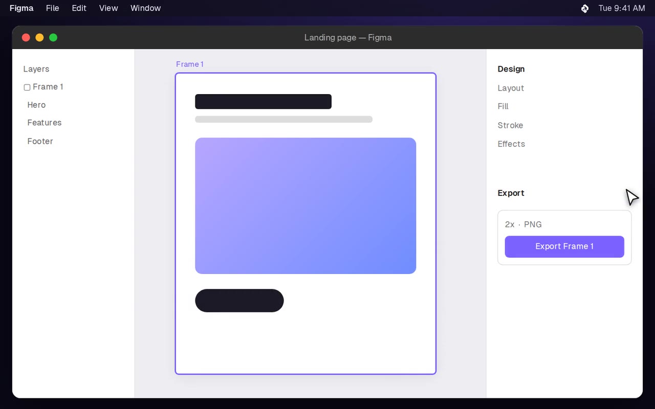 Bibbles pointing to Export in Figma